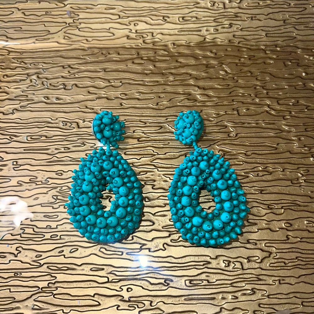 Green Beaded Drop Earrings